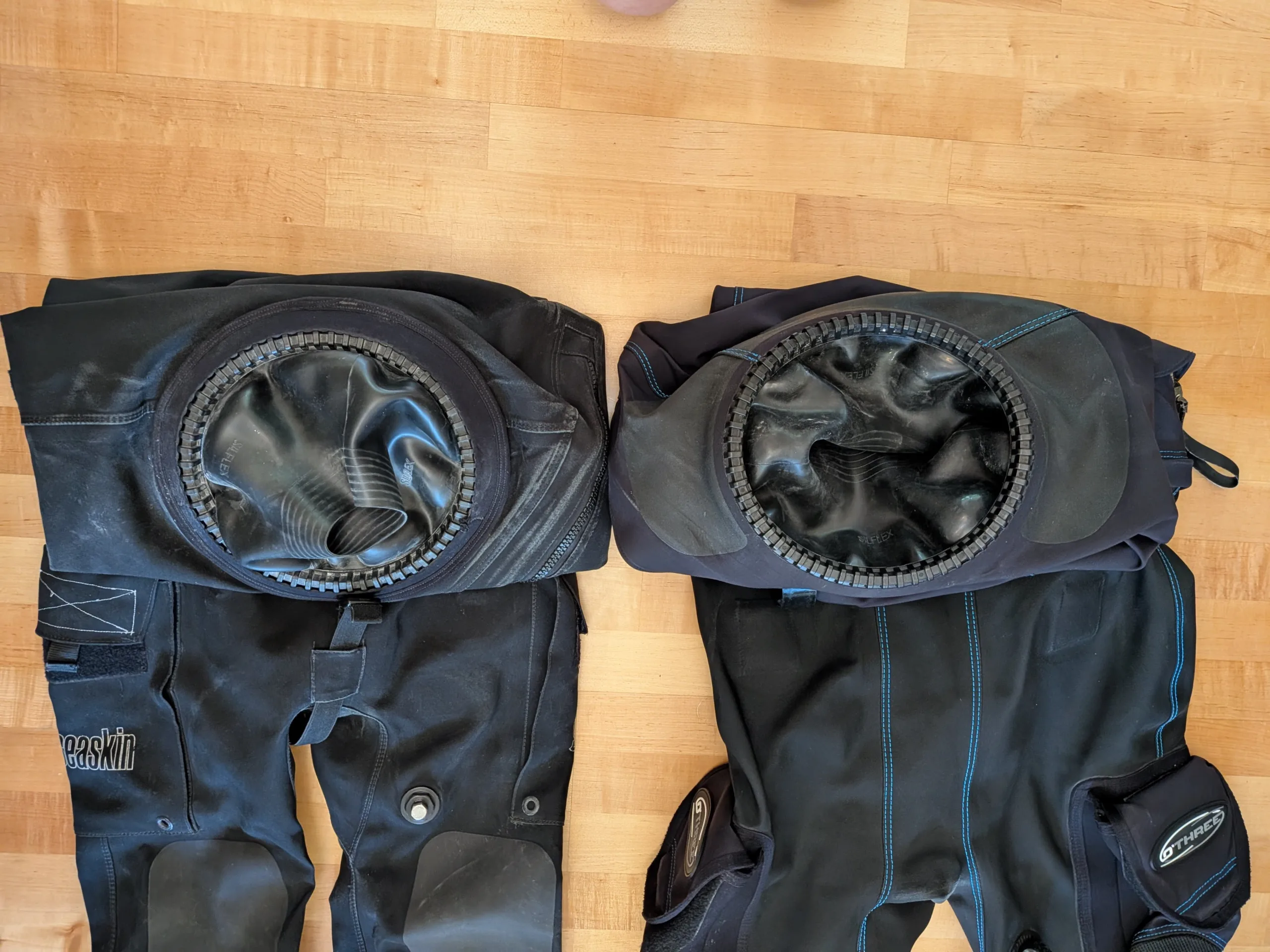 Sitech quick-change neck seal ring system on Seaskin Nova and O'Three 90Ninety Hybrid drysuits