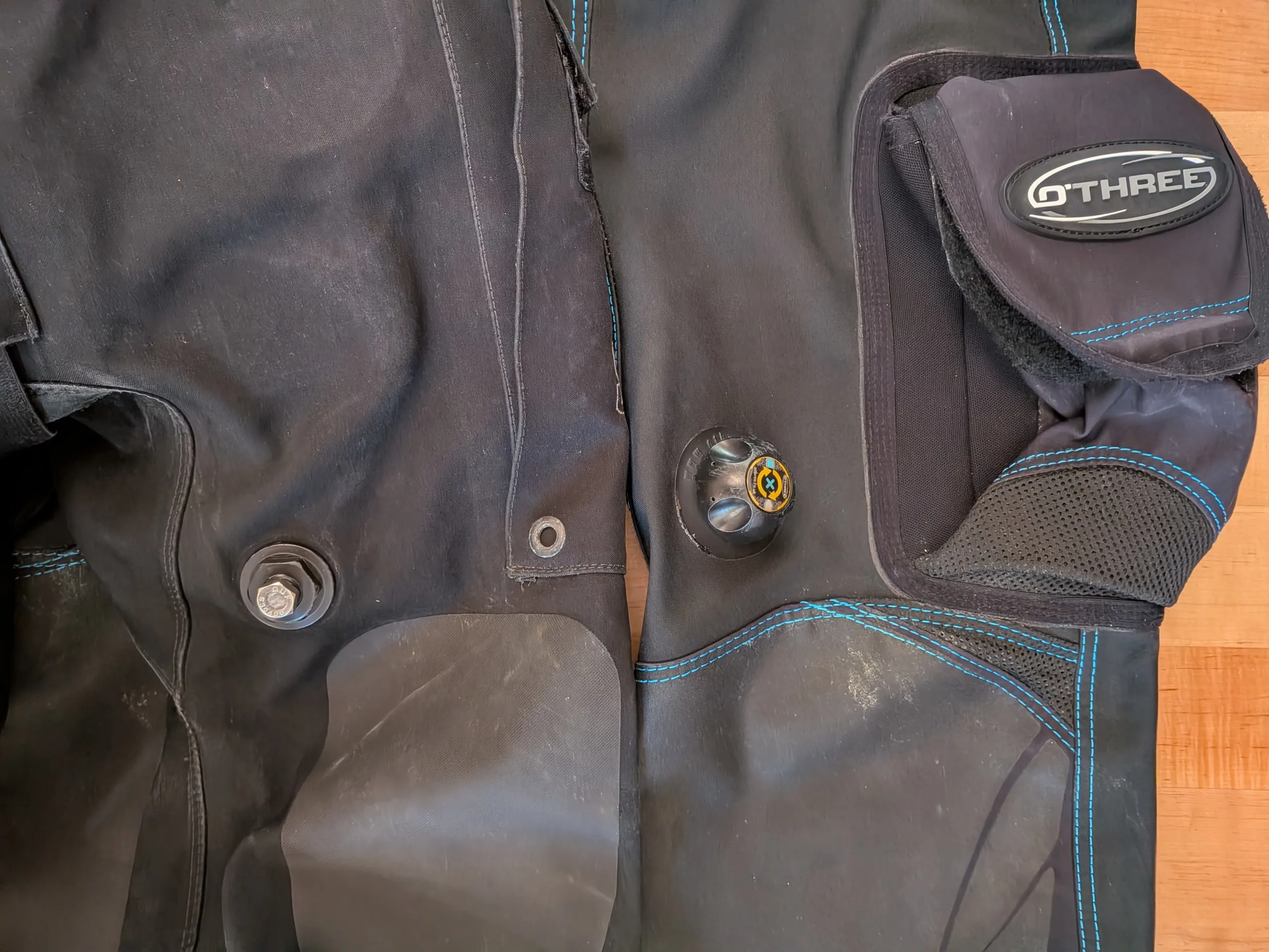 P-valve area of Seaskin Nova and O'Three 90Ninety Hybrid drysuits