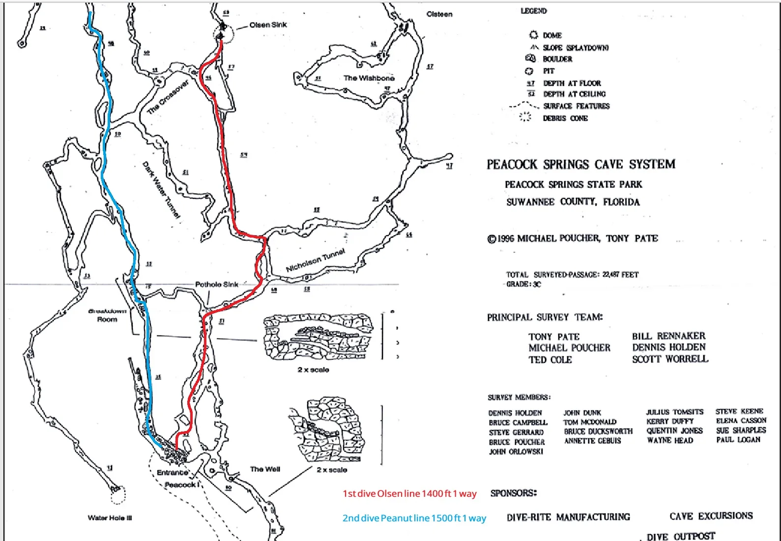 Cave map of the Peacock I system at Peacock Springs State Park